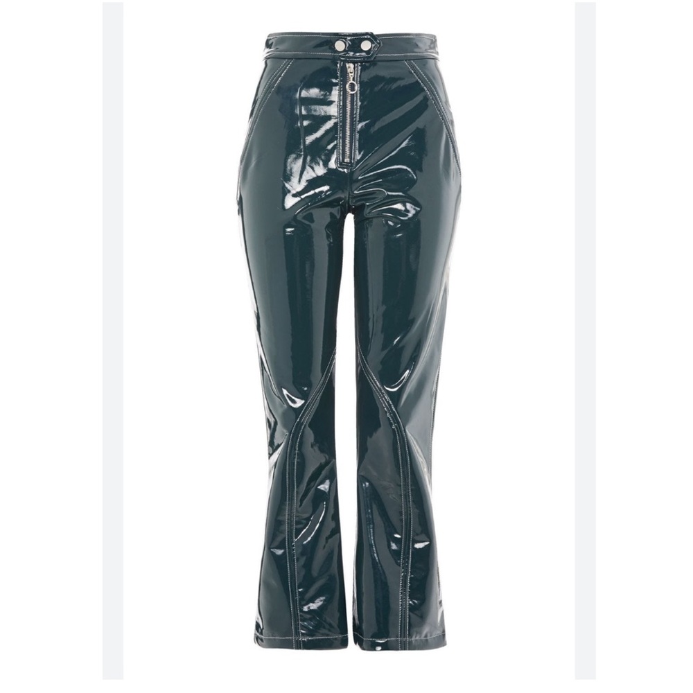 Sick Topshop forest green vinyl kick flare pants
